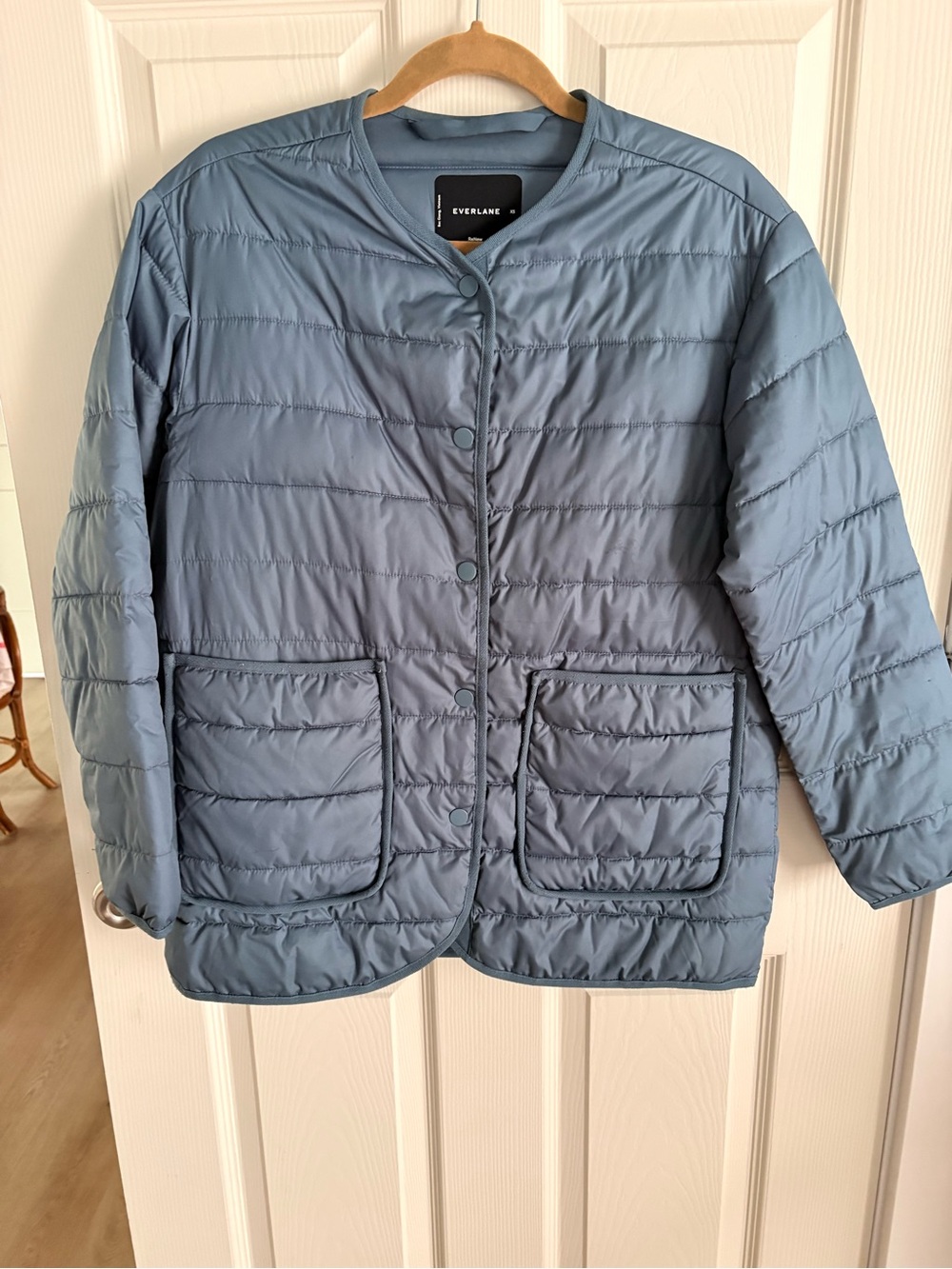 Everlane Quilted Puffer Jacket in Dusty Blue